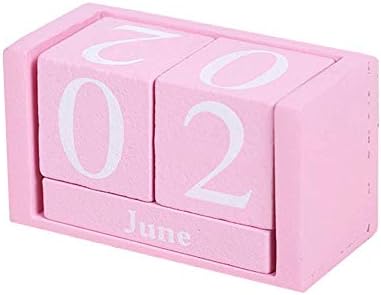 Vintage Wooden Blocks Perpetual Desktop Calendar, Month & Date  (Pink or Black)