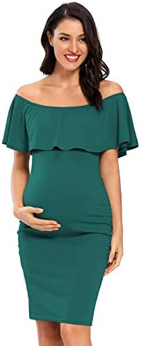 Women's Maternity Dress, Solid Color Off Shoulder Ruffle Bodycon Special Occasion Dress  (14 colors)