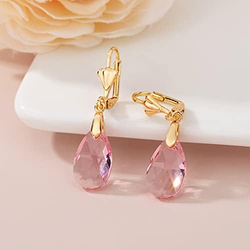 Austrian Crystal Teardrop Hypoallergenic Lever Back Dangle Earrings  (15 colors)