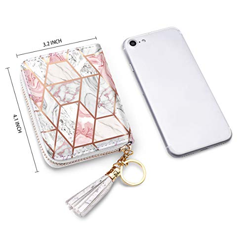 RFID Blocking Pocket Wallet and Card Holder with Tassel, Pink and White Marble