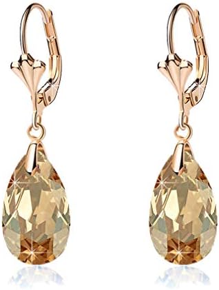 Austrian Crystal Teardrop Hypoallergenic Lever Back Dangle Earrings  (15 colors)