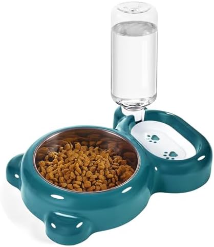 Azwraith Dog Bowls, Cat Food and Water Bowl Set with Water Dispenser and Stainless Steel Bowl for Cats and Small Dogs - Pink