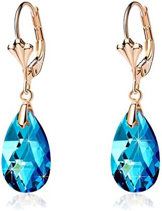 Austrian Crystal Teardrop Hypoallergenic Lever Back Dangle Earrings  (15 colors)