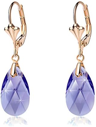 Austrian Crystal Teardrop Hypoallergenic Lever Back Dangle Earrings  (15 colors)