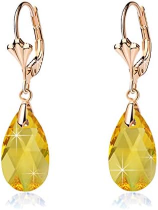 Austrian Crystal Teardrop Hypoallergenic Lever Back Dangle Earrings  (15 colors)