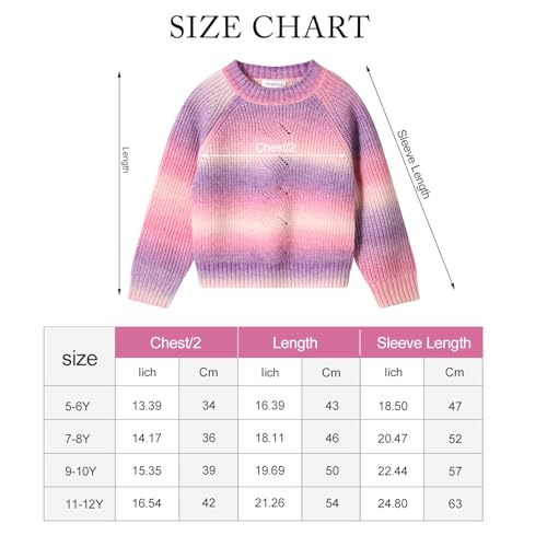 Girls Crewneck Striped Gradient Long Sleeve Cable Knit Sweater  (4 colors)