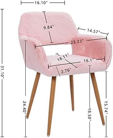 KCC Furry Desk Chair, Mid-Century Modern Accent Faux Fur Chair for Teen Girls, Comfy Armchair with Wood Look Metal Legs for Living Dining Room, Home Vanity Makeup Office Desk Chair No Wheel, Pink