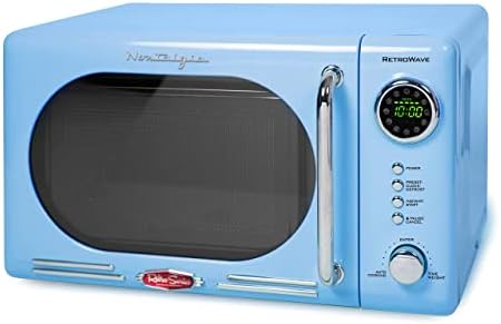 Nostalgia Retro Compact Countertop Microwave Oven - 0.7 Cu. Ft. - 700-Watts with LED Digital Display - Child Lock - Easy Clean Interior - Pink