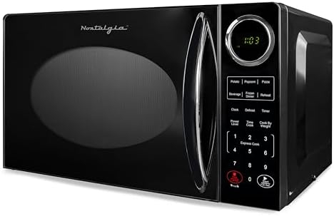 Nostalgia Retro Compact Countertop Microwave Oven - 0.7 Cu. Ft. - 700-Watts with LED Digital Display - Child Lock - Easy Clean Interior - Pink