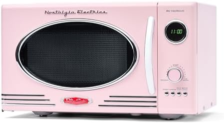 Nostalgia Retro Compact Countertop Microwave Oven - 0.7 Cu. Ft. - 700-Watts with LED Digital Display - Child Lock - Easy Clean Interior - Pink