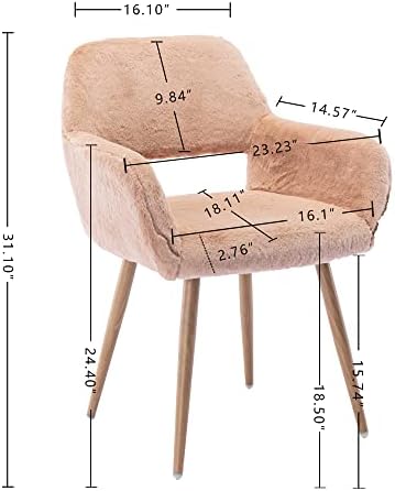 KCC Furry Desk Chair, Mid-Century Modern Accent Faux Fur Chair for Teen Girls, Comfy Armchair with Wood Look Metal Legs for Living Dining Room, Home Vanity Makeup Office Desk Chair No Wheel, Pink