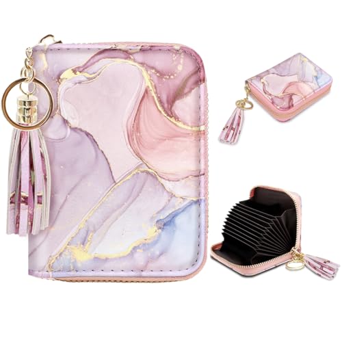 RFID Blocking Pocket Wallet and Card Holder with Tassel, Watercolor w/Gold Marble  (6 colors)