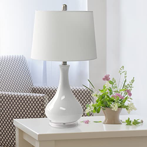 Ceramic Genie Tear Drop Shaped Glossy Table Lamp w/Fabric Shade  (4 colors)