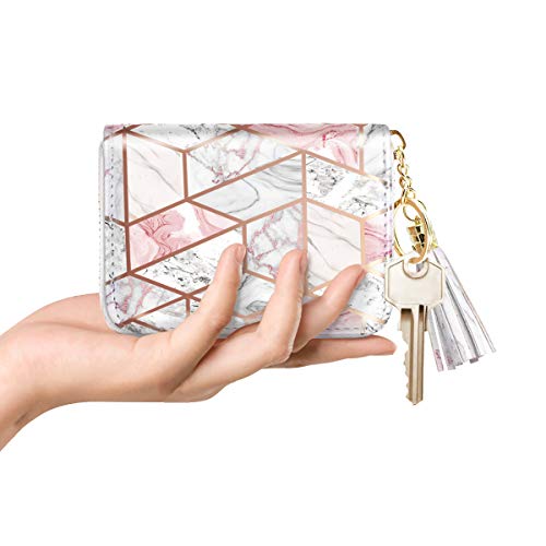 RFID Blocking Pocket Wallet and Card Holder with Tassel, Pink and White Marble