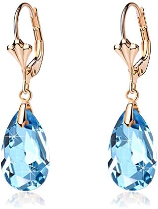 Austrian Crystal Teardrop Hypoallergenic Lever Back Dangle Earrings  (15 colors)