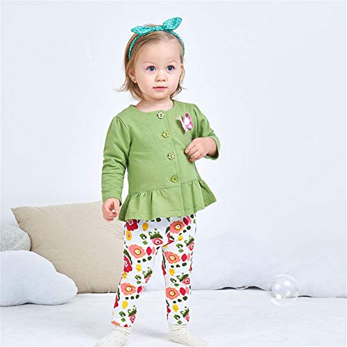 Girl's Fall/Winter Pink & Green Long-Sleeved Butterfly T-Shirt & Pants Outfit  (4 sizes)