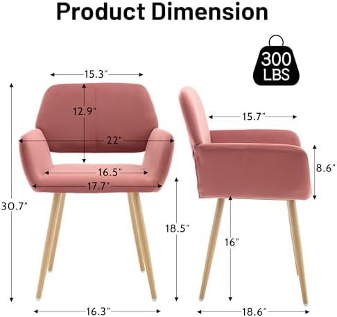 KCC Furry Desk Chair, Mid-Century Modern Accent Faux Fur Chair for Teen Girls, Comfy Armchair with Wood Look Metal Legs for Living Dining Room, Home Vanity Makeup Office Desk Chair No Wheel, Pink