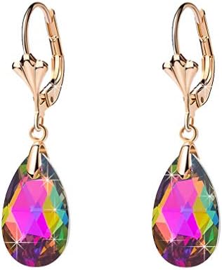 Austrian Crystal Teardrop Hypoallergenic Lever Back Dangle Earrings  (15 colors)