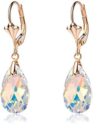 Austrian Crystal Teardrop Hypoallergenic Lever Back Dangle Earrings  (15 colors)