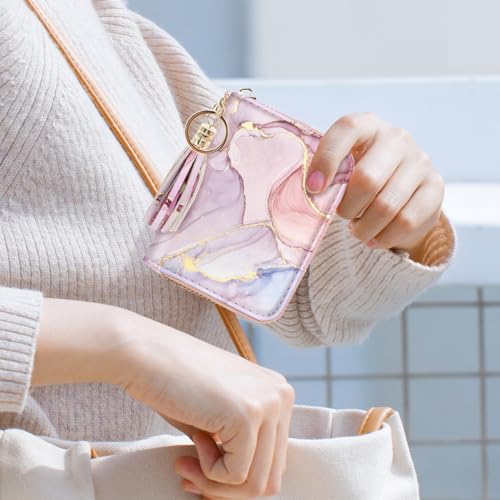 RFID Blocking Pocket Wallet and Card Holder with Tassel, Watercolor w/Gold Marble  (6 colors)