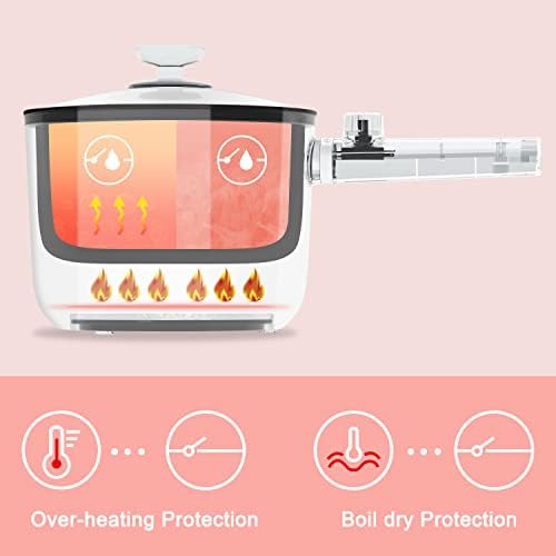 Topwit Electric Hot Pot, 1.5L Ramen Cooker, Portable Non-Stick Frying Pan, Electric Pot for Pasta, Steak, BPA Free, Electric Cooker with Dual Power Control, Over-Heating &amp; Boil Dry Protection, Pink