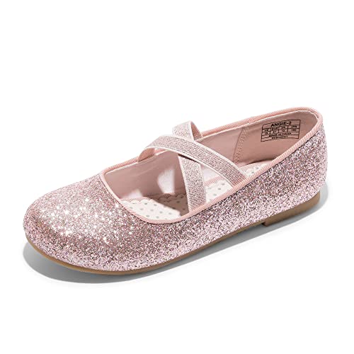 Girls Sparkle Ballerina Dress Shoes, Cross-Strap Mary Jane Flats  (7 colors)