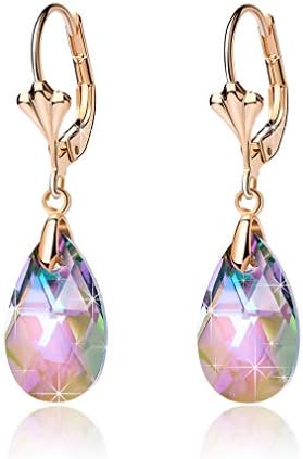 Austrian Crystal Teardrop Hypoallergenic Lever Back Dangle Earrings  (15 colors)