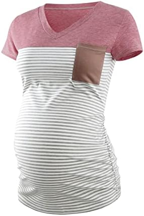 Casual Short Sleeved V-Neck Color Block Maternity T-Shirt Top  (7 styles)