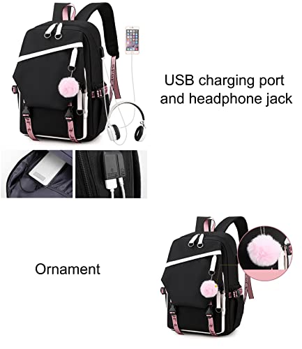 Teens Middle School/High School Students Bookbag Laptop Backpack w/USB Charger (2 colors)