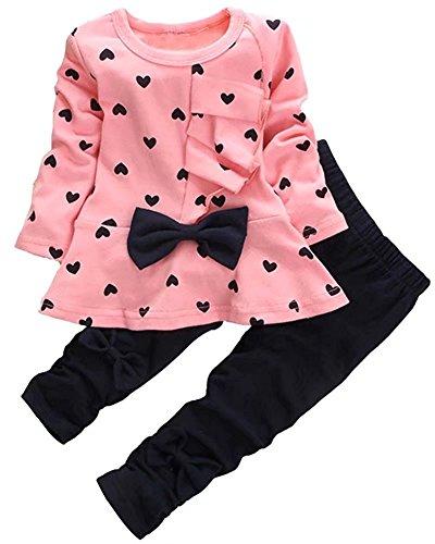 Pink & Black Hearts 2-Pc Girl's Long-Sleeve Top & Pants Set