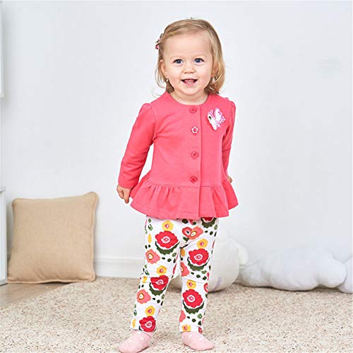 Girl's Fall/Winter Salmon Pink Long-Sleeved Butterfly T-Shirt & Pants Outfit  (4 sizes)