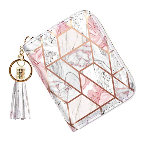 RFID Blocking Pocket Wallet and Card Holder with Tassel, Pink and White Marble