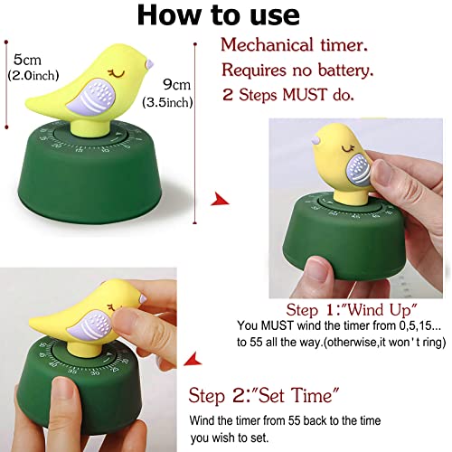 Cute Bird 60-Minute Countdown Timer for Cooking, Studying or Gaming, Pink or Blue