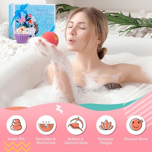 Set of 7 Colorful Sweet Treats Handmade Bubble Bath Bombs, Pinks or Blues