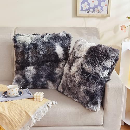 GONAAP Faux Fur Throw Pillow Cover Decorative Pillowcase Cushion Cover for Sofa Bedding Car 18x18 Inch (Pink, 18x18 Inch (Pack of 2))