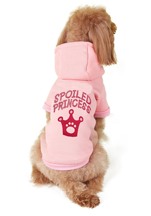 "Spoiled Princess" Soft Puppy Dog Pink Hoodie Sweatshirt w/Crown Print