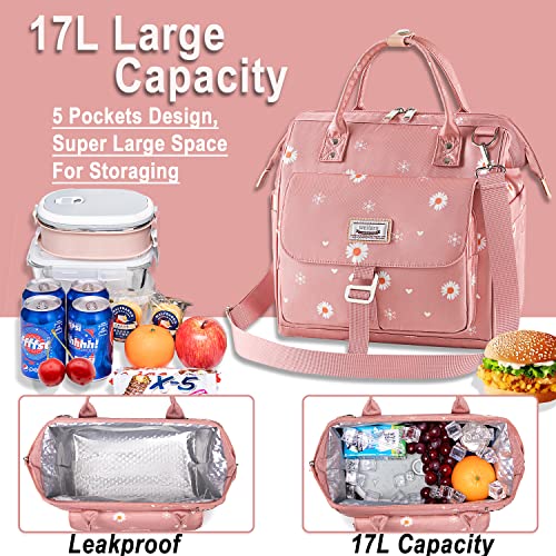 Roomy Insulated Lunch Bag Tote w/Shoulder Strap for School, Work, Picnic  (5 colors)