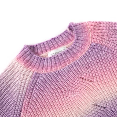 Girls Crewneck Striped Gradient Long Sleeve Cable Knit Sweater  (4 colors)