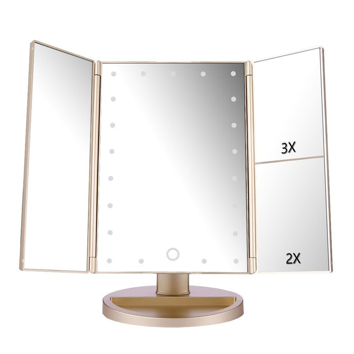 Tri-Fold Lighted Vanity Makeup Mirror, 21 LED Lights, 2X-3X Magnification, Touch Sensor  (6 colors)