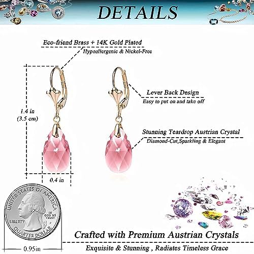 Austrian Crystal Teardrop Hypoallergenic Lever Back Dangle Earrings  (15 colors)