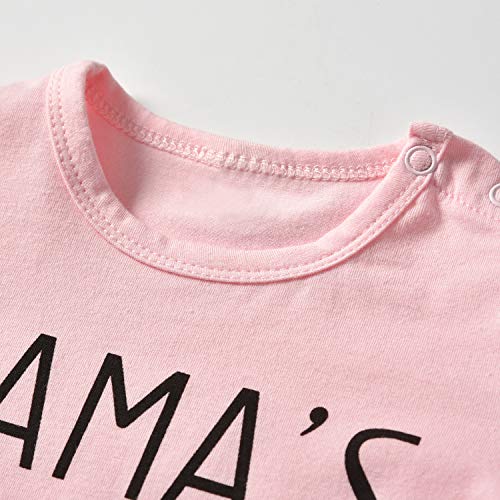 3Pcs Baby Girl's "Mama's Bestie" Pink Print Long-Sleeve Top & Pants Clothes Set