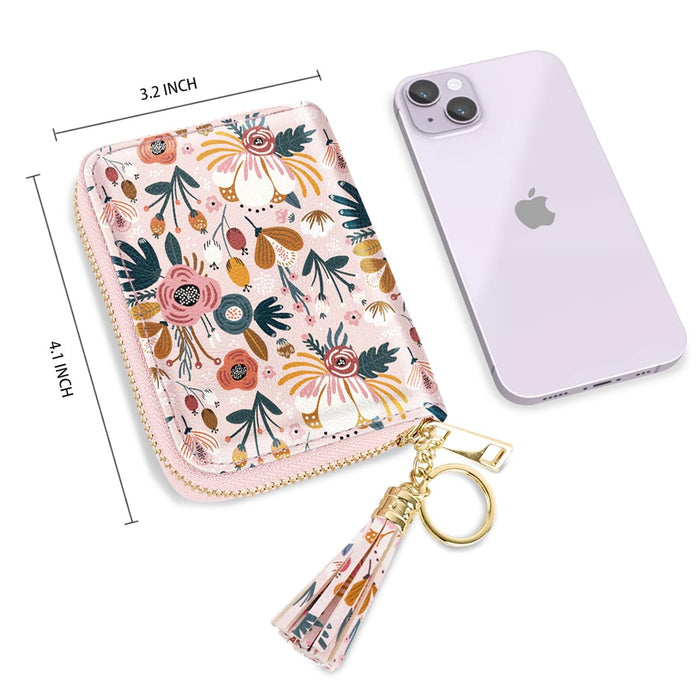 RFID Blocking Pocket Wallet and Card Holder with Tassel, Spring Flowers