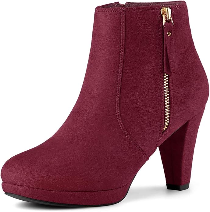 Women's Low Platform Sueded Ankle Boot, Round Toe, Chunky Heel w/Zipper  (15 colors)