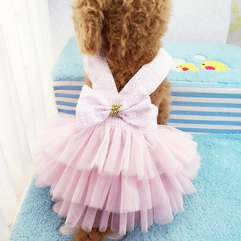 Fashion Striped Pink or Blue Dog Dress w/Mesh Tutu Skirt, Sizes XS to 2XL