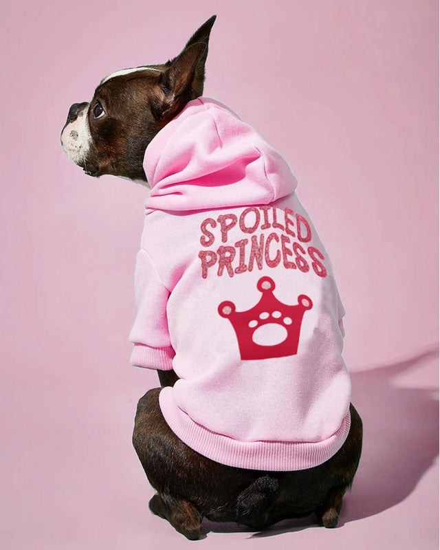 "Spoiled Princess" Soft Puppy Dog Pink Hoodie Sweatshirt w/Crown Print