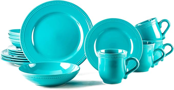 16-Pc Pearl Dots Embossed Stoneware Dinnerware Set, Service for 4  (7 colors)
