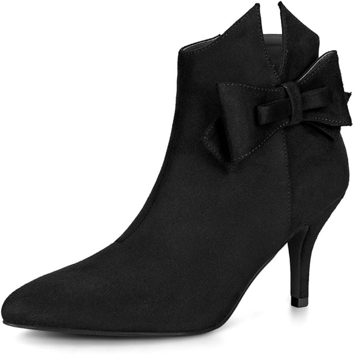 Women's Stiletto Heel Sueded Ankle Boots w/Side Cutout and Bow Accent  (8 colors)