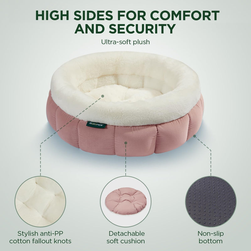 Round Pet Bed for Small Dogs and Cats, Washable Soft Faux Fur w/Non-Slip Bottom  (4 colors)
