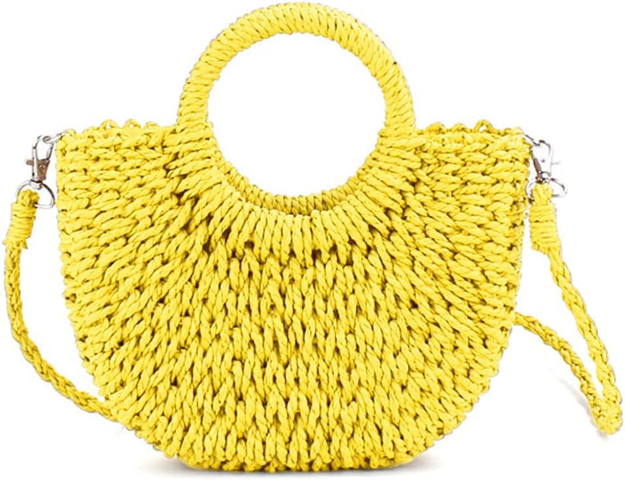 Handwoven Summer Tote Bag, Semi-Circle Rattan Straw Shoulder Crossbody Purse  (10 colors)