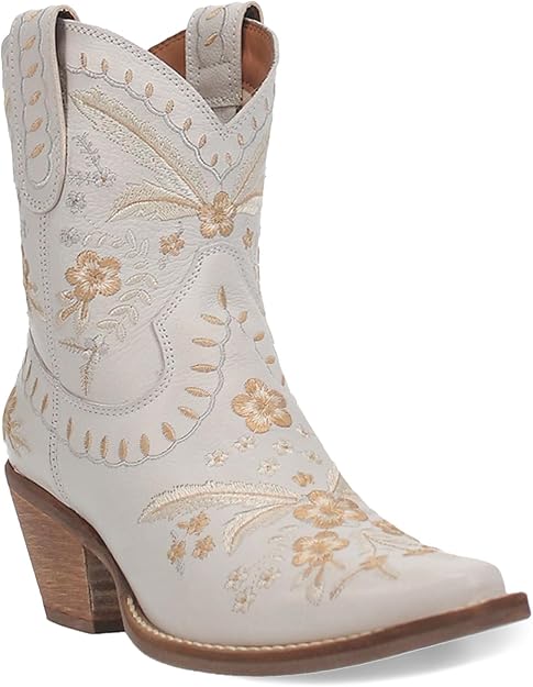 Women's Ankle High Western Boot w/Primrose Floral Embroidery Chunky Mid Heel  (16 colors)